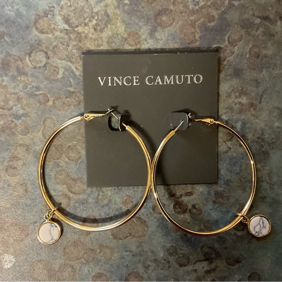Vince Camuto Jewelry - Vince Camuto Gold Hoop Earrings with White Marbled Charm